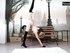 3 nude gymnasts perform splits and more..