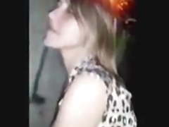 Hot slut sucks and fucks 2 guys on the street after party