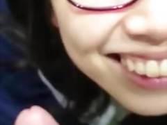 Cute chinese glasses girl bj in toliet