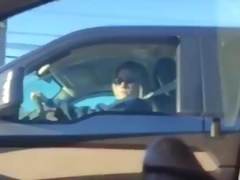 Voyeur: Blonde watches flasher in traffic