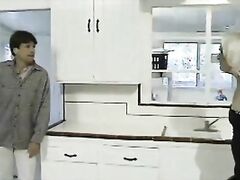 Dirty old blonde slut gets fucked from behind while sucking