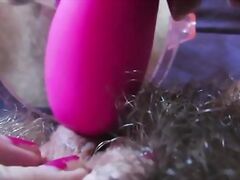 Super Bush Big clit pussy close up POV orgasm with mirror .  huge clitoris masturbation with lush