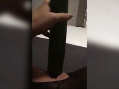 Fucking my Tiny Cunt with a Big Cucumber and Female Ejaculation everywhere while Wearing Ripped Pantyhose