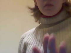 Teen play with bottle in washroom