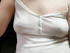 Wife's tit's in see through shirt down blouse