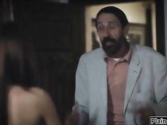 Petite stepdaughter makes her new stepdad lick and fuck her