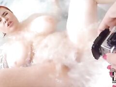 These romanian foxes rinse each other with the shower attachment, the water pouring down the dizzying curvature of their cans.